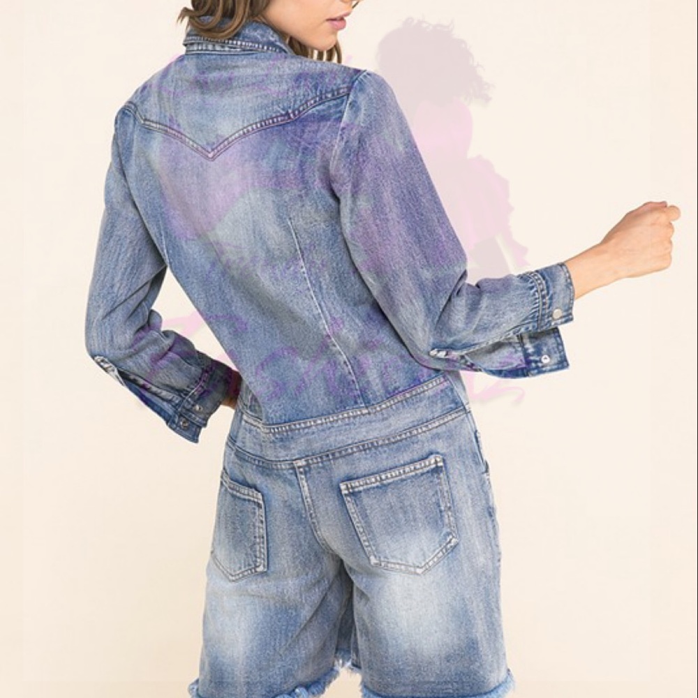 Denim Destroyed Romper - Picture 5 of 7